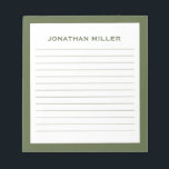 Bloc-note Nom typographique simple d'olive blanche<br><div class="desc">Un bloc-notes professionnel avec un design minimaliste dans une palette de couleurs vert olive et blanc. Originale monogramme sur mesure et nom sur un simple arrière - plan blanc, encadré par une bordure d'olivier. Personnalisez-vous en utilisant les champs fournis ou utilisez le bouton "message" pour contacter le concepteur pour obtenir...</div>