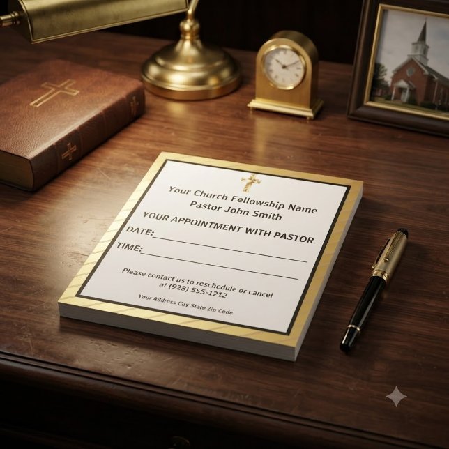 Bloc-note Nomination du pasteur de l'église de la croix d'or (The gold details are simulated in the artwork, no metal is used in making this paper product.)