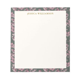 Bloc-note Nostalgique rose floral Nom personnalisé