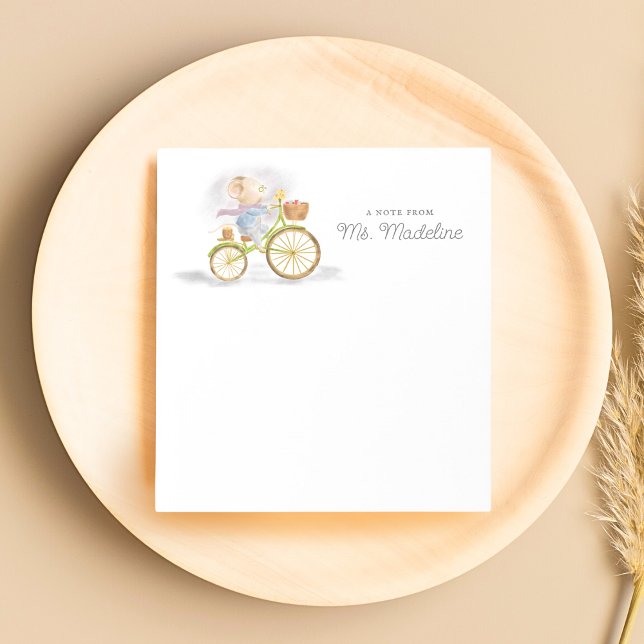 Bloc-note Note Chic Cute Mouse De La Papeterie Personnalisée (Simple Modern Chic Cute Mouse on Vintage Bicycle - A Note From Personalized Stationery Note Pad.)