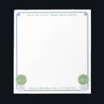 Bloc-note Note de | Chic Bleu Clé grecque Boxwood Topiary<br><div class="desc">Elégante bordure d'angle Greek Key avec topiaire en bois de boxe dans une jarre de gingembre. Vous pouvez modifier la couleur de la bordure (actuellement en bleu moyen) en changeant la couleur arrière - plan de la page (pour ce faire, "cliquez pour personnaliser davantage" en dessous de l'endroit où vous...</div>