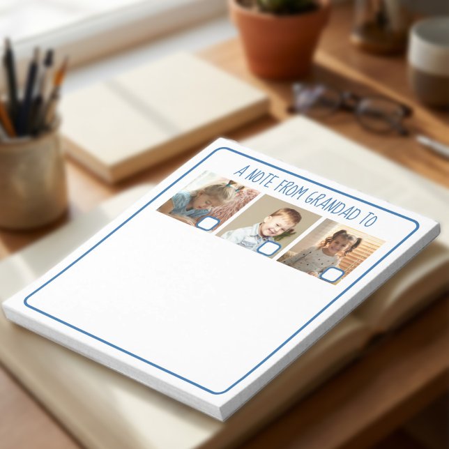 Bloc-note Note de Grand-Père Drôle aux Petits-Enfants 3 Phot (Personalized Photo notepad with semi-opaque full page photo and editable wording)