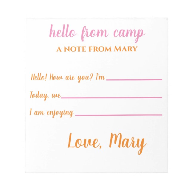 Bloc-note Notepads camp personnalisés pour filles (Devant)