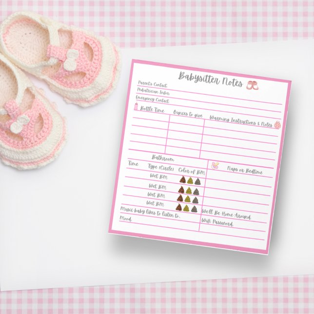 Bloc-note Notes de baby-sitter pour nouveau-né fille (Créateur téléchargé)