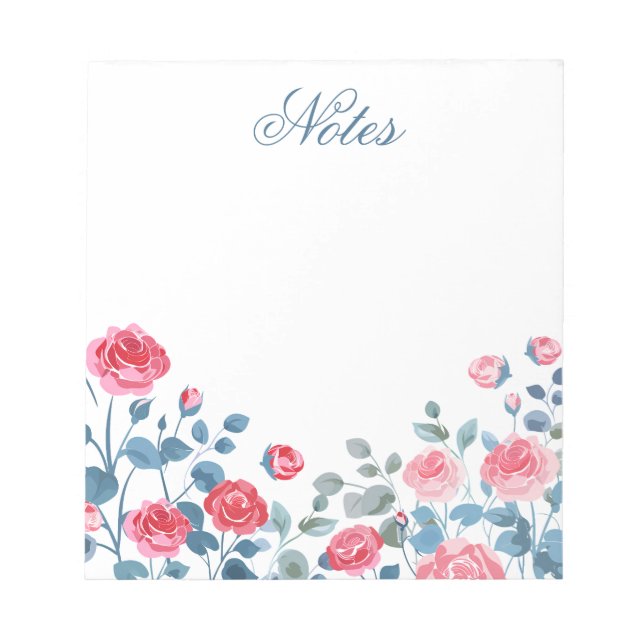 Bloc-note Notes de bordure florale rose élégante (Devant)