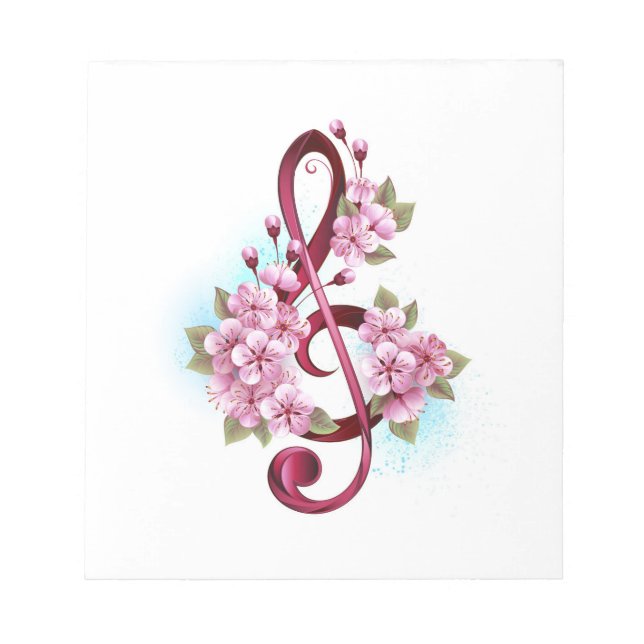 Bloc-note Notes de clé de sol musicales avec fleurs de Sakur (Devant)