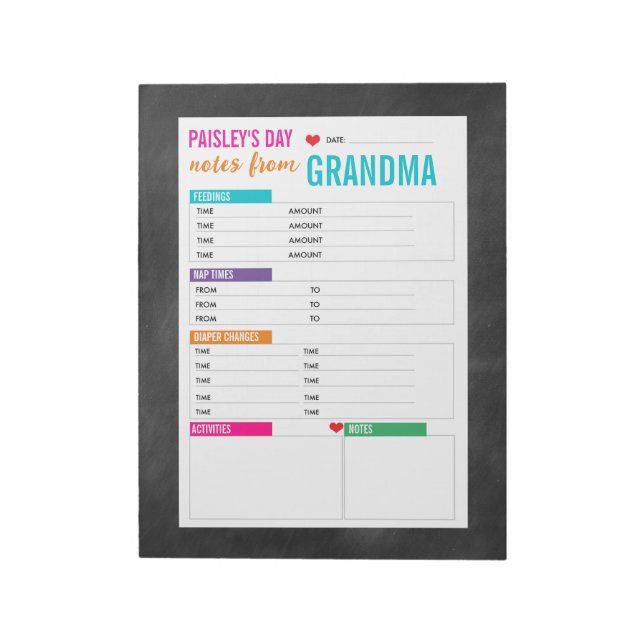 Bloc-note Notes de garde personnalisées pour bébé (Tourné)