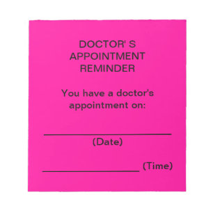 Bloc-note Notes de rappel de rendez-vous du médecin (rose v