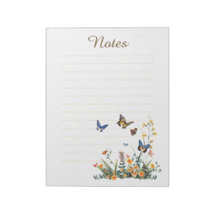 Bloc-note Notes lignées esthétiques Fleurs sauvages et Papil