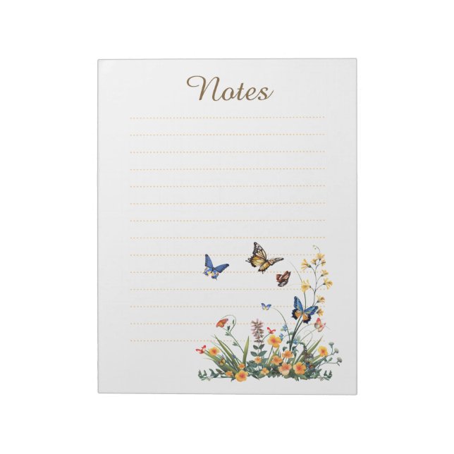 Bloc-note Notes lignées esthétiques Fleurs sauvages et Papil (Tourné)
