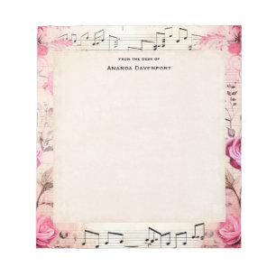 Bloc-note Notes musicales et design Vintage Rose