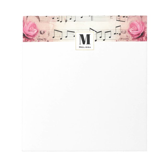 Bloc-note Notes musicales et Monogramme Vintage Rose (Devant)