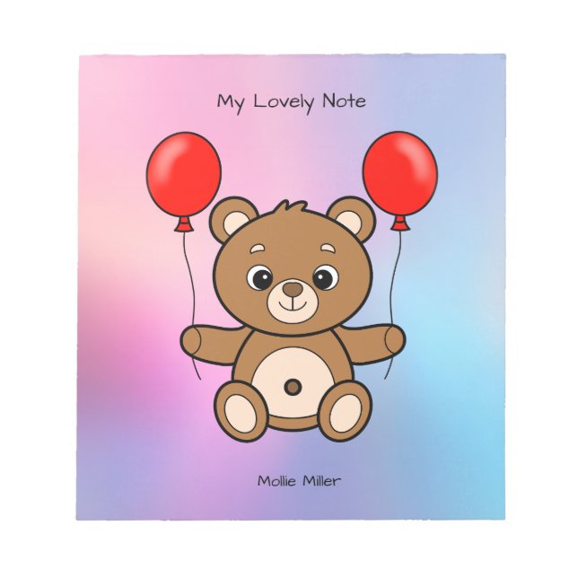 Bloc-note Nounours en peluche avec ballons rouges dessin ani (Devant)