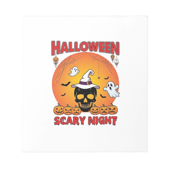Bloc-note Nuit effrayante d'Halloween Crâne Chapeau de sorci (Devant)