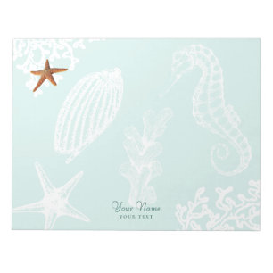 Bloc-note Ocean aqua seashell nom du motif personnalisé