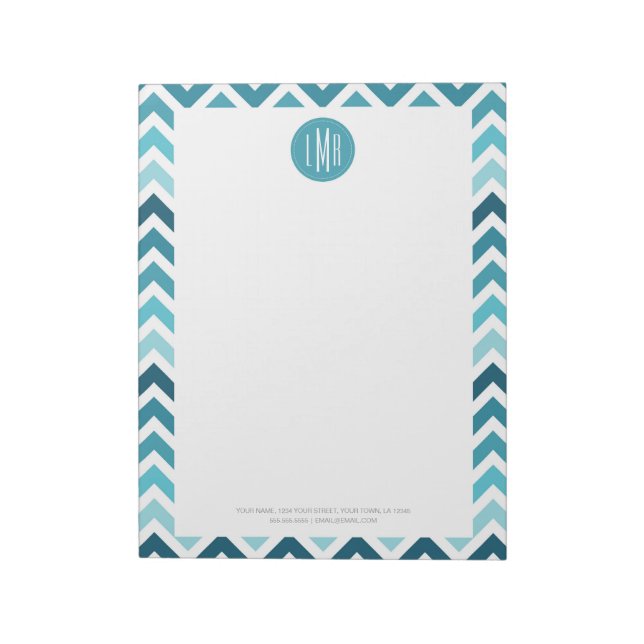Bloc-note Ocean Bleu Chevron Ombré ZigZag Monogrammé (Tourné)