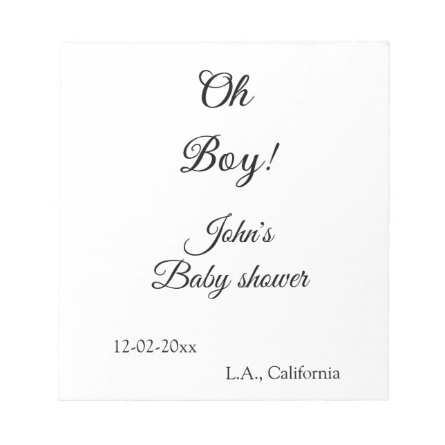 Bloc-note oh garçon fille baby shower ajouter nom date année (Devant)