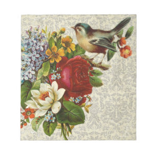 Bloc-note Oiseau vintage Sur Fleurs