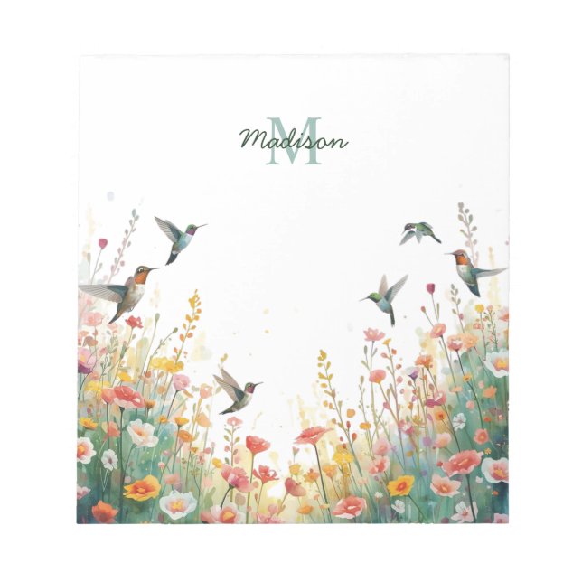 Bloc-note Oiseaux aquarelle de printemps Monogramme floral F (Devant)