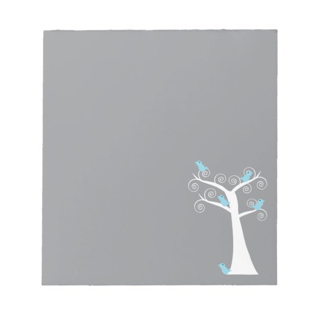 Bloc-note Oiseaux bleus modernes sur un arbre blanc tourbill (Devant)