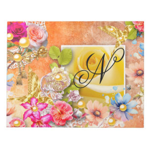 Bloc-note Oiseaux d'or Jardin floral rose Roses Jaunes Perle