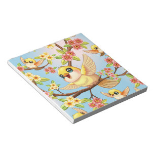 Bloc-note Oiseaux mignons et heureux parmi les fleurs du pri