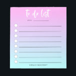 Bloc-note Ombre rose Bleu À Faire Liste Fille<br><div class="desc">Un bloc-notes moderne et pratique qui vous aidera à organiser vos journées ! Cette liste de contrôle comporte des lignes et des cercles où vous pouvez les vérifier au fur et à mesure que les tâches sont accomplies. Un grand secours pour faire les choses sans tergiverser ! L'arrière - plan...</div>
