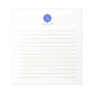 Bloc-note Or & Bleu Simple Monogramme Moderne Personnalisé