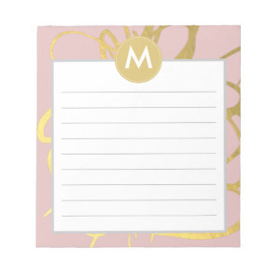 Bloc-note Or et initiale rose de monogramme de traçages