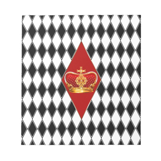 Bloc-note Or rouge Couronne & diamants noirs et blancs (Devant)