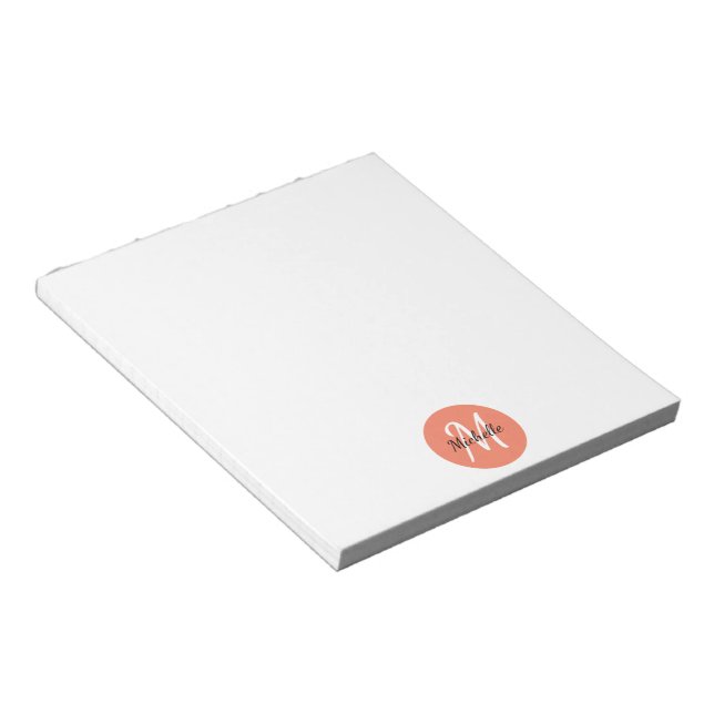 Bloc-note Orange & Blanc Simple Monogramme Classique tendanc (Incliné)