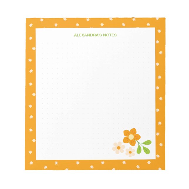 Bloc-note Orange Chaud Fleurs Ditsy Points de Polka Personna (Devant)