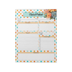 Bloc-note Orange floral n Pois bleus _ Patient clinique