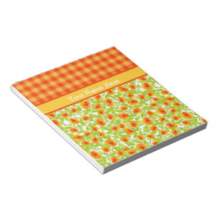 Bloc-note Orange Marigolds and Check Gingham Notepad, Jotter