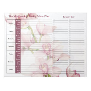 Bloc-note Orchid rose Planificateur de repas personnalisé he