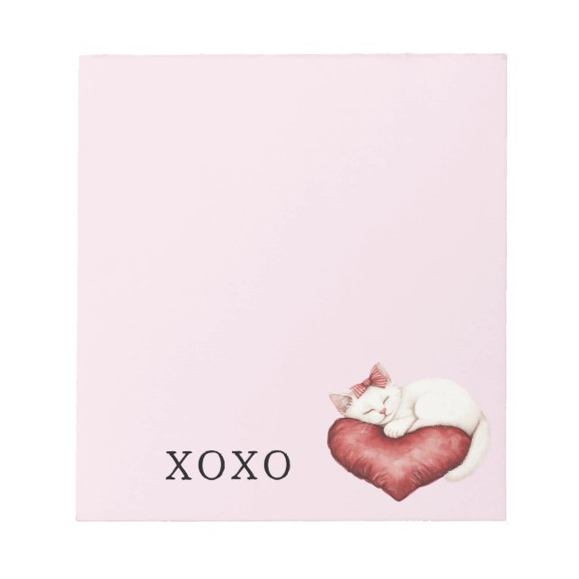 Bloc-note Oreiller Chat Blanc Cœur Rouge (Devant)