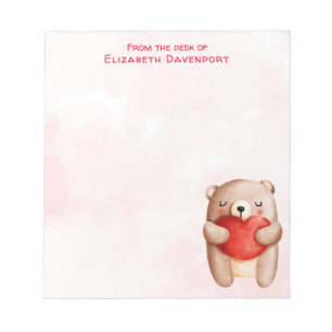 Bloc-note Ours en peluche mignon portant un coeur rouge