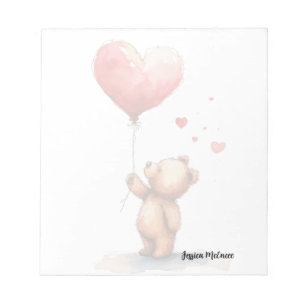 Bloc-note Ours en peluche mignon tenant un ballon rouge