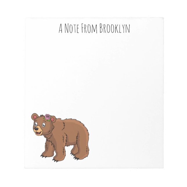 Bloc-note Ours mignon avec dessin animé sur les fleurs (Devant)