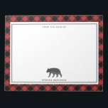 Bloc-note Ours Noir Plaid Buffalo Personnalisé<br><div class="desc">Un bloc-notes avec l'illustration d'un ours noir avec un motif de plaid de buffle rouge et noir. Personnalisez le texte.</div>