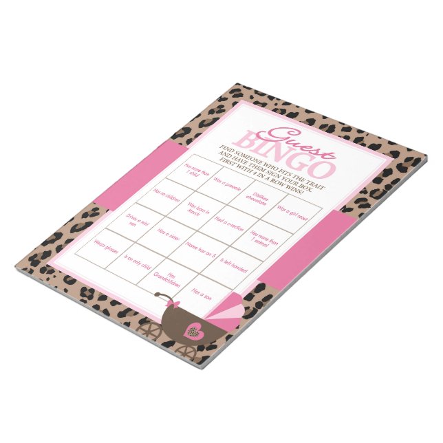 Bloc-note Pack de jeu de Baby shower de bingo Leopard et Pin (Incliné)