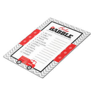 Bloc-note Pack de jeu de Baby shower de camion de Word Scram