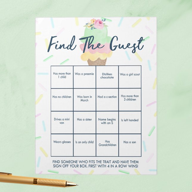 Bloc-note Pack de jeu de douche de bingo invité de crème gla (Find the Guest Ice Cream Scooped Up Bridal Shower Game Pack of 40 Answer Sheets)