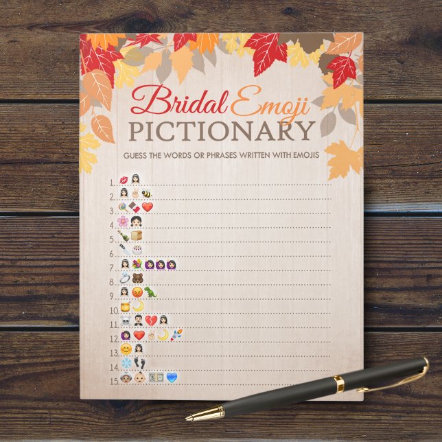 Bloc-note Pack de jeu de Fête des mariées d'automne Emoji Pi (Fall Bridal Emoji Pictionary Bridal Shower Party Game. Comes in a pack of 40 easy tear away games!)