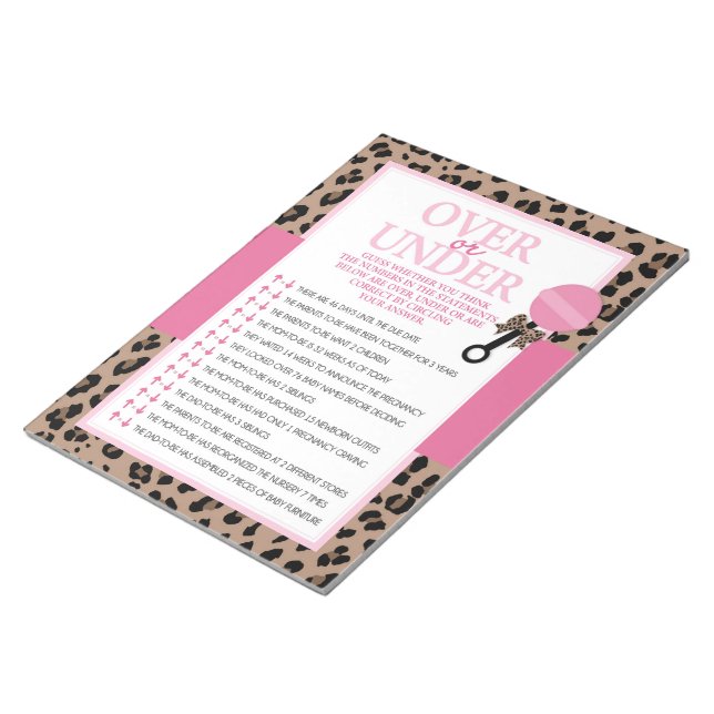 Bloc-note Pack de jeu Leopard Over ou Under Baby shower (Incliné)