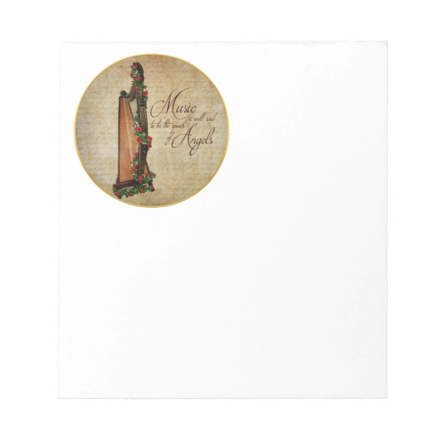 Bloc-note Pad de note de harpe Rose irlandaise (Devant)
