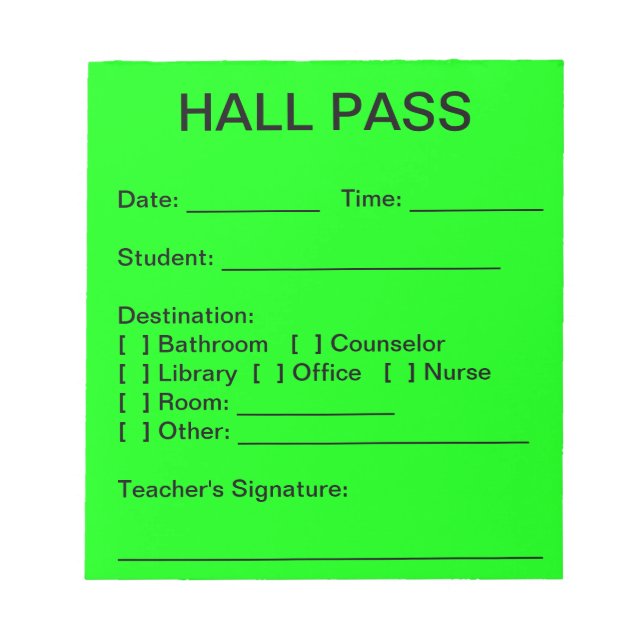 Bloc-note Pad Hall Pass (Neon Green) (Devant)