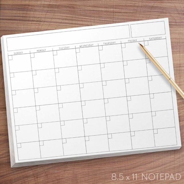 Bloc-note Page de calendrier vierge - Vue paysage avec début (Blank Calendar)