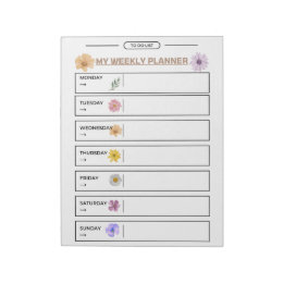 Bloc-note Page de planificateur hebdomadaire floral