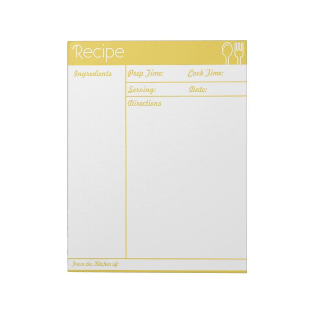 Bloc-note Page de recette jaune simple sans ligne (Tourné)